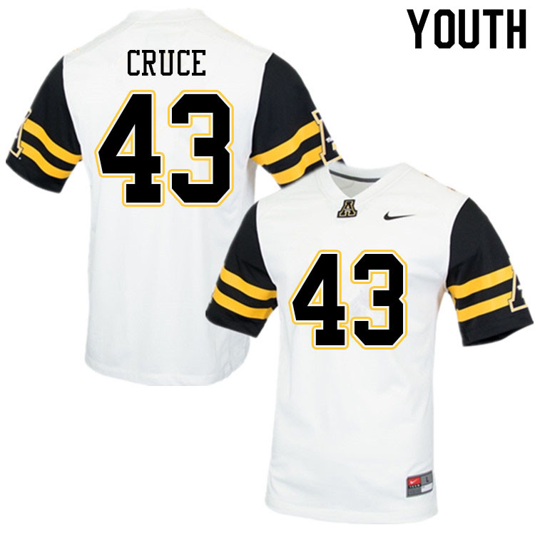 Youth #43 Logan Cruce Appalachian State Mountaineers College Football Jerseys Sale-White - Click Image to Close